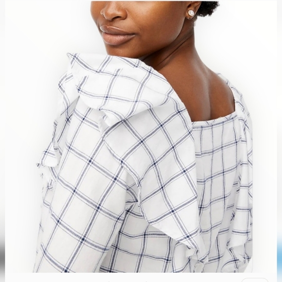 NWT J Crew Square Neck Window Pane Ruffled Cotton Top Size Medium - Picture 2 of 10
